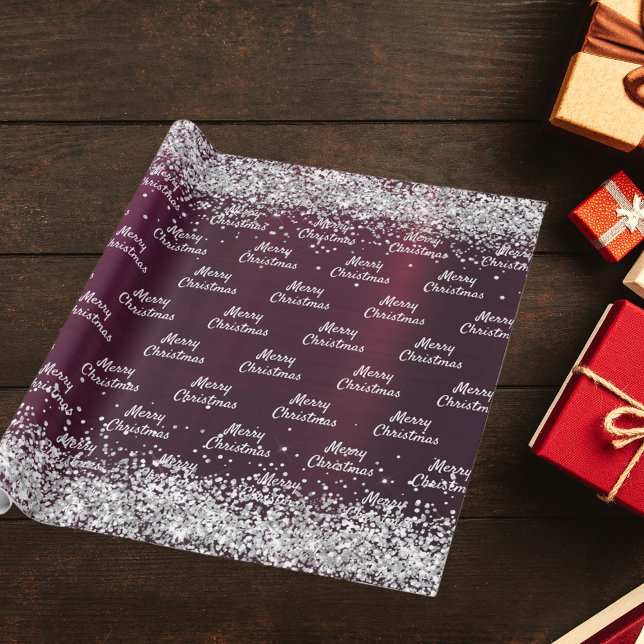Papier Cadeau Noël bordeaux argent élégant (Créateur téléchargé)