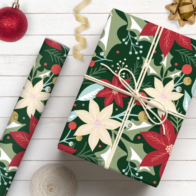 Papier Cadeau Noël botanique de Poinsettia (Créateur téléchargé)