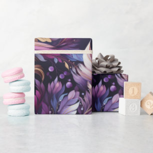 Papier Cadeau Noël botanique élégant or et violet