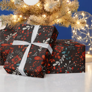 Papier Cadeau Noël botanique Moody foncé