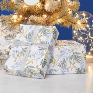 Papier Cadeau Noël Botanique Vert et Or