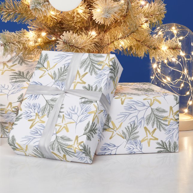 Papier Cadeau Noël Botanique Vert et Or (Vacances)