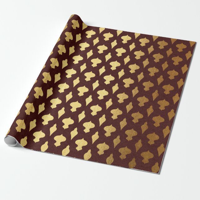 Papier Cadeau Noël Bourgogne et feuille d'or (Déroulé)