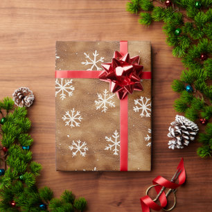 Papier Cadeau Noël Brown White Winter Snowflics
