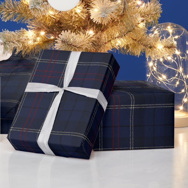 Papier Cadeau Noël carreaux bleu marine Classique (Vacances)