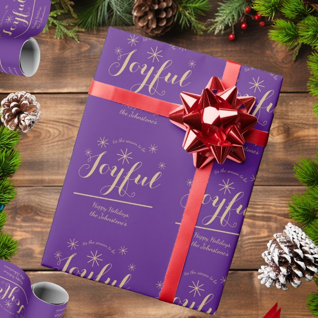 Papier Cadeau Noël C'Est La Saison Chic Script Rustique Violet (Wrap things up with this cheerful and elegant gift wrap.)