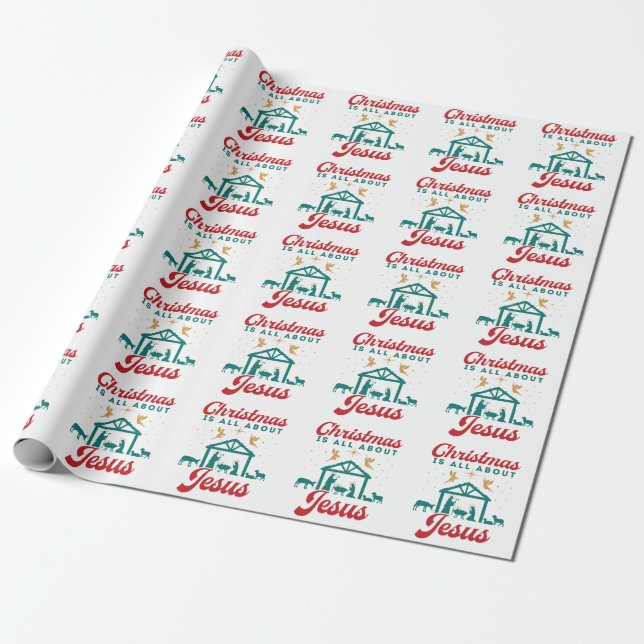 Papier Cadeau Noël, c'est la scène de la Nativité Jésus (Déroulé)