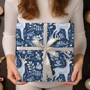 Papier Cadeau Noël Cher Monochromatique Bleu Blanc