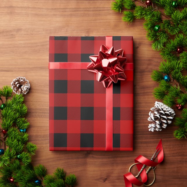 Papier Cadeau Noël classique de Buffalo rouge et noir en plaid (Cadeau de vacances)