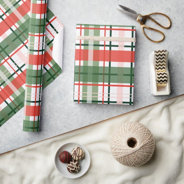 Papier Cadeau Noël classique Rouge vert et blanc plaid (Artisanat)
