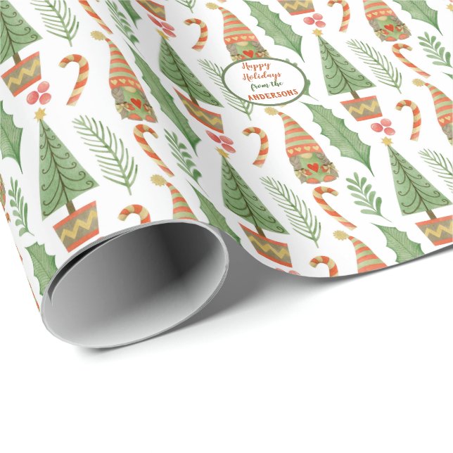 Papier Cadeau Noël Coeur Gnome Motif avec Sucres de canne (Coin rond)