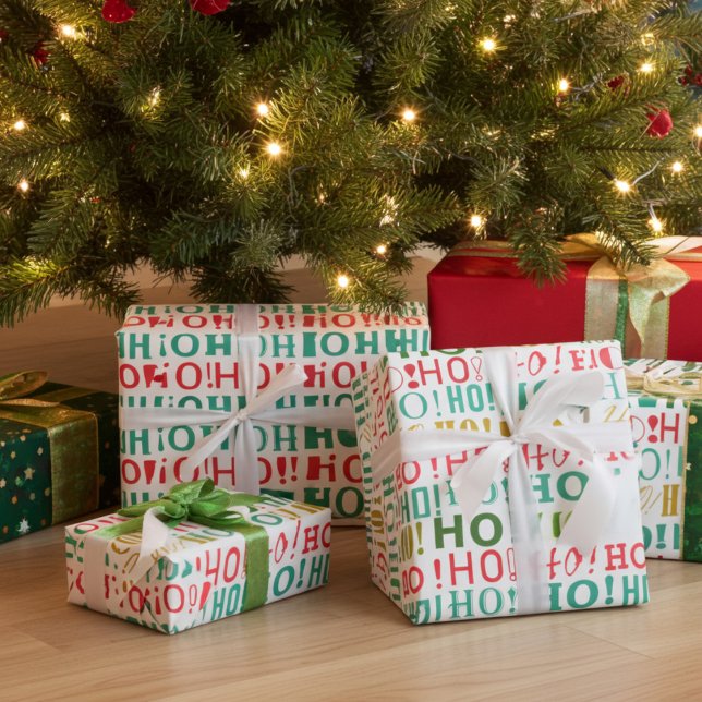 Papier Cadeau Noël coloré Rouge Vert et Or HO! Oh ! Oh ! (Bright and Modern Christmas Holiday Gift Wrapping Paper
)