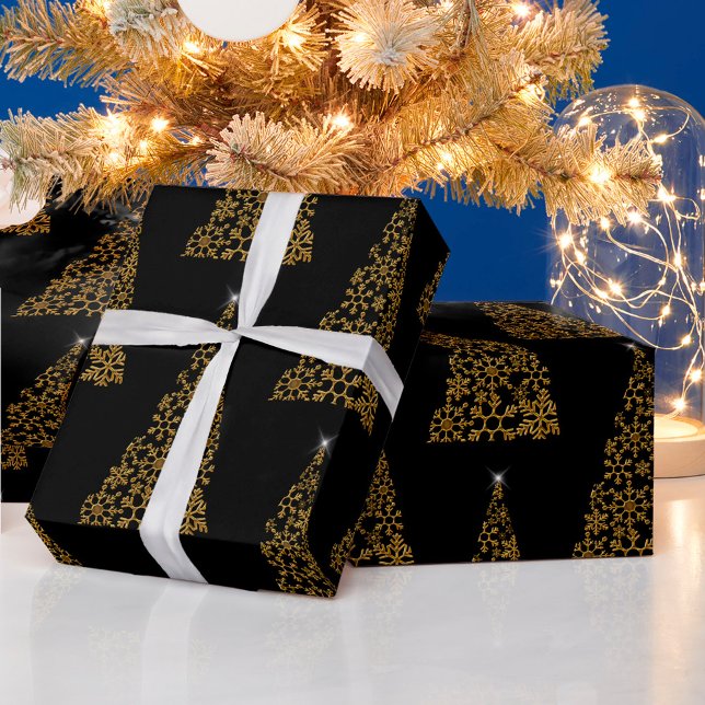 Papier Cadeau Noël contemporain noir et or (Créateur téléchargé)
