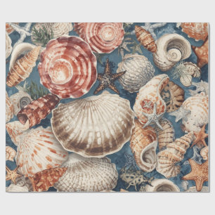 Papier Cadeau Noël côtier plage coquillages vintage 