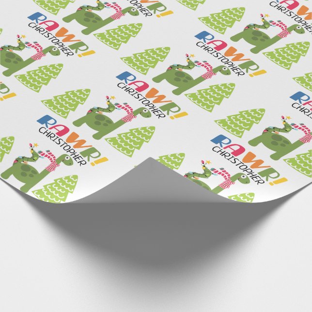Papier Cadeau Noël Cute Dinosaur personnalisé (Coin)