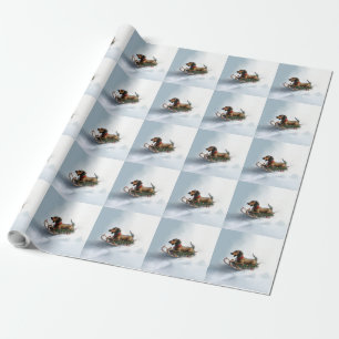Papier Cadeau Noël Dachshund neige hiver