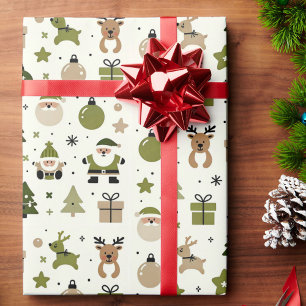 Papier Cadeau Noël dans Green Cute Père Noël Cadeaux Reindeer