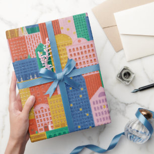 Papier Cadeau Noël dans la ville papier d'enveloppement coloré