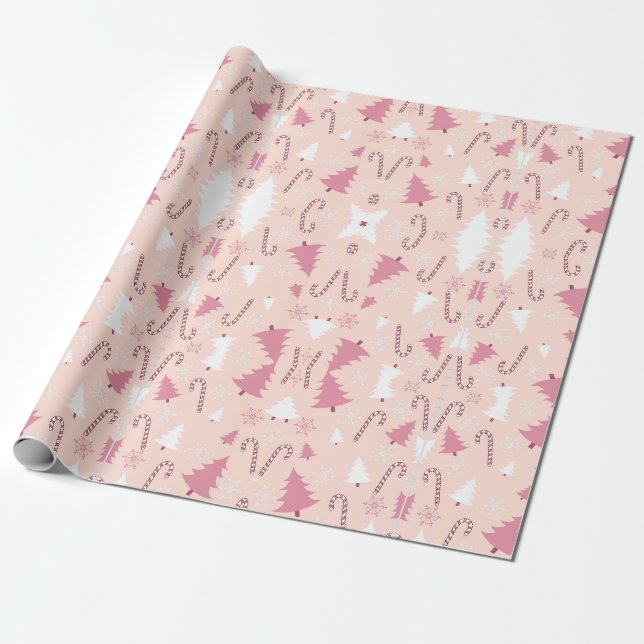 PAPIER CADEAU NOËL D'ARBRE ROSE (Déroulé)