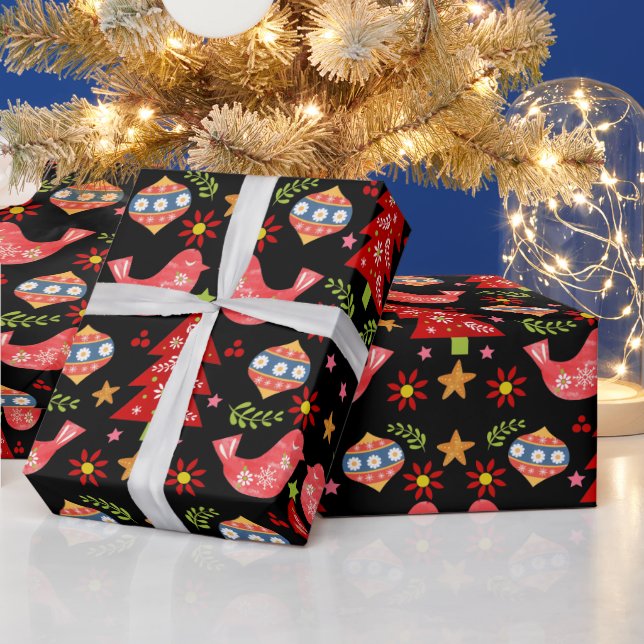 Papier Cadeau Noël d'art populaire scandinave (Vacances)