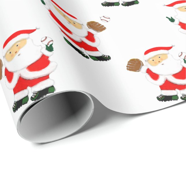 Papier Cadeau Noël de baseball (Coin rond)