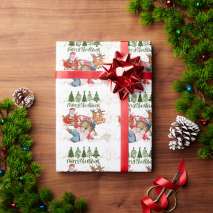 Papier Cadeau Noël de baseball avec balle et Père Noël
