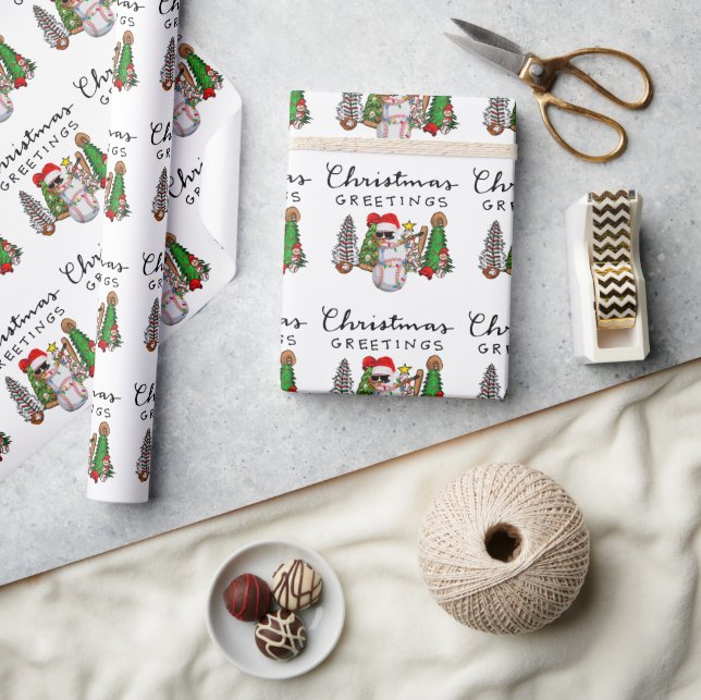 Papier Cadeau Noël de baseball avec cadeaux et balle (Artisanat)
