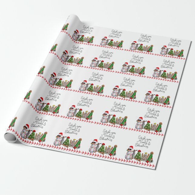 Papier Cadeau Noël de baseball avec cadeaux et balle (Déroulé)