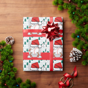 Papier Cadeau Noël de baseball avec chapeau de Père Noël