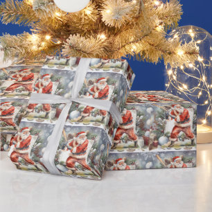 Papier Cadeau Noël de baseball avec le Père Noël