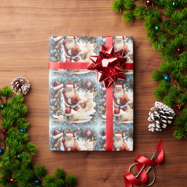 Papier Cadeau Noël de baseball avec le Père Noël (Cadeau de vacances)