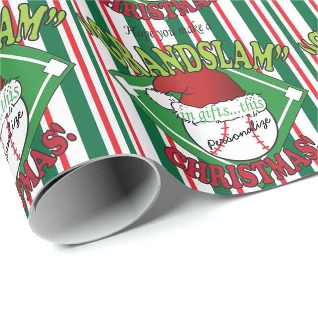 Papier Cadeau Noël de baseball du Grand Chelem | Nom do-it-yours (Coin rond)