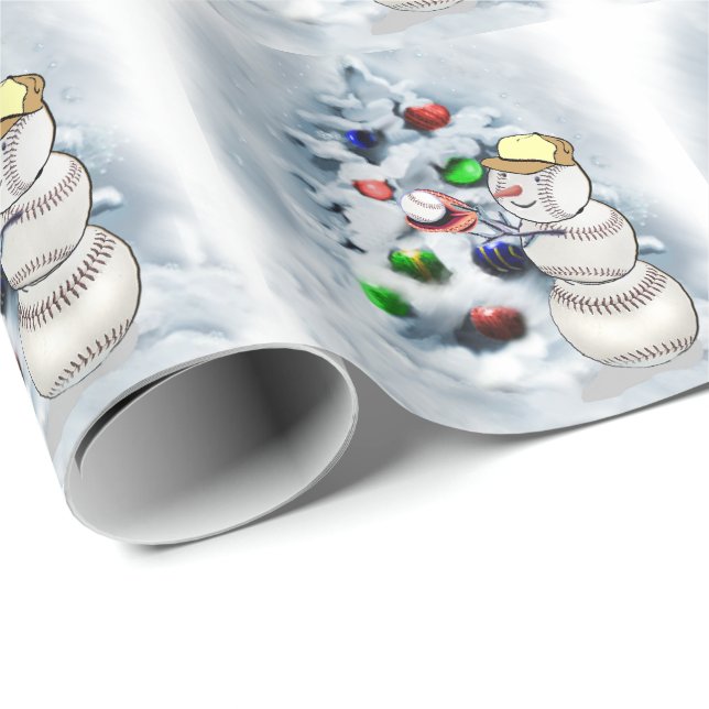 Papier Cadeau Noël de baseball Snowman (Coin rond)