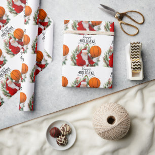 Papier Cadeau Noël de basket-ball avec le Père Noël