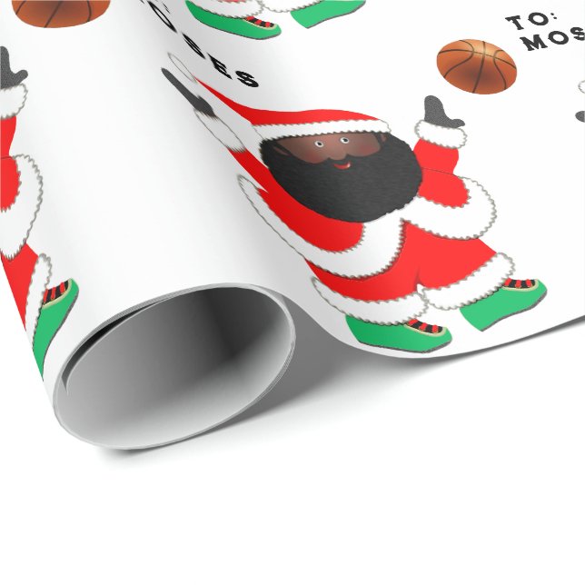 Papier Cadeau Noël de basket-ball personnalisé (Coin rond)