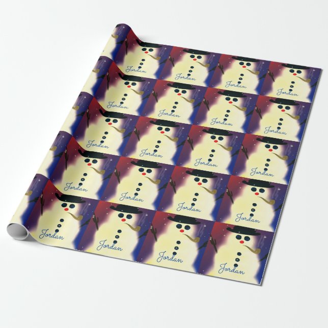 Papier Cadeau Noël de bonhomme de neige brillant personnalisé (Déroulé)