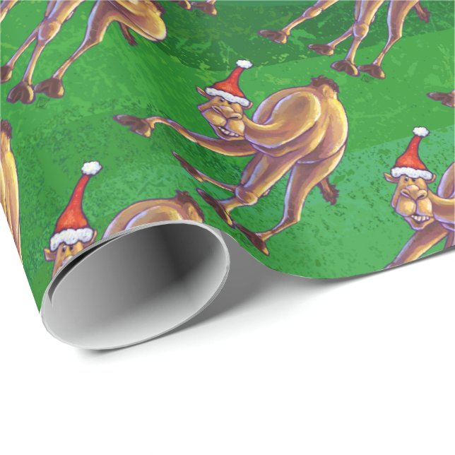 Papier Cadeau Noël De Camel Sur Vert (Coin rond)