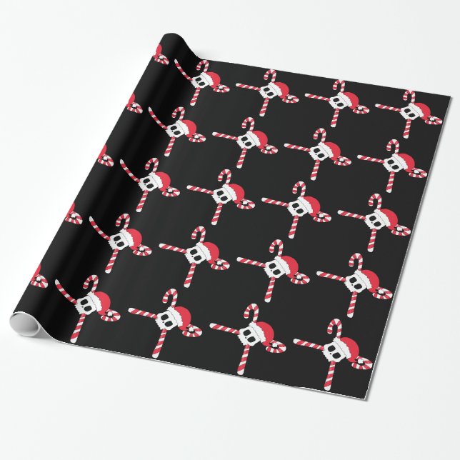 Papier Cadeau Noël de casquette de Père Noël de crâne de sucres (Déroulé)