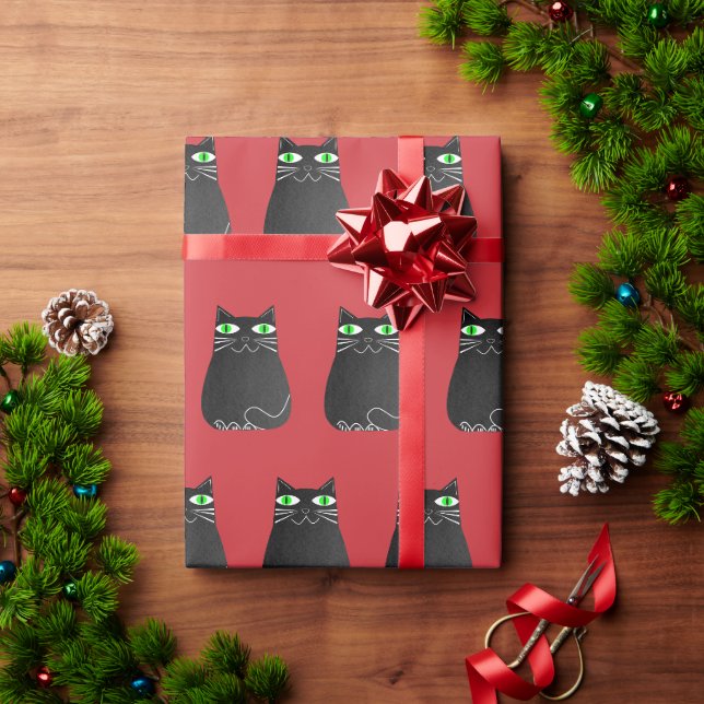 Papier Cadeau Noël de chat noir (Cadeau de vacances)