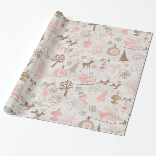 Papier Cadeau Noël de forêt rose et Brown