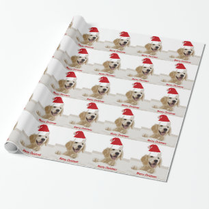 Papier Cadeau Noël de Golden Retriever avec Santa Hat