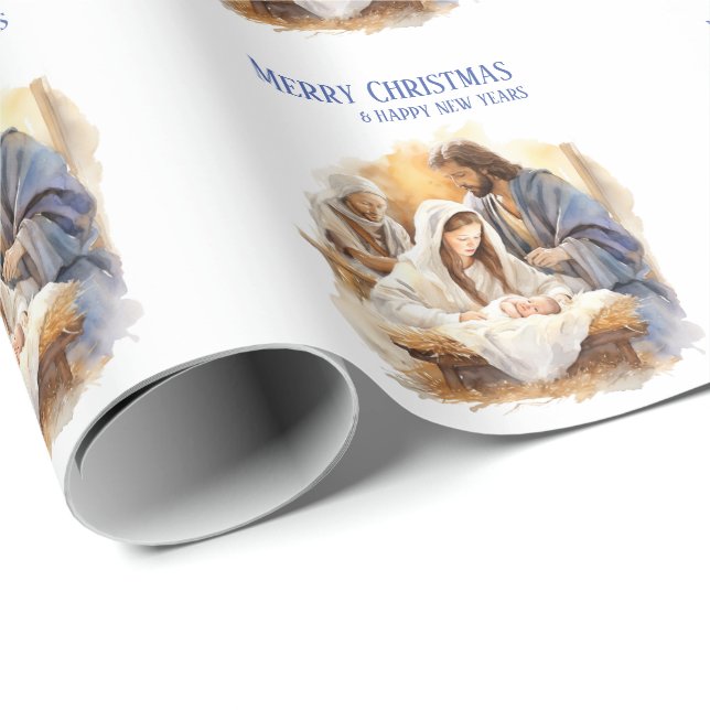 Papier Cadeau Noël de la Nativité (Coin rond)