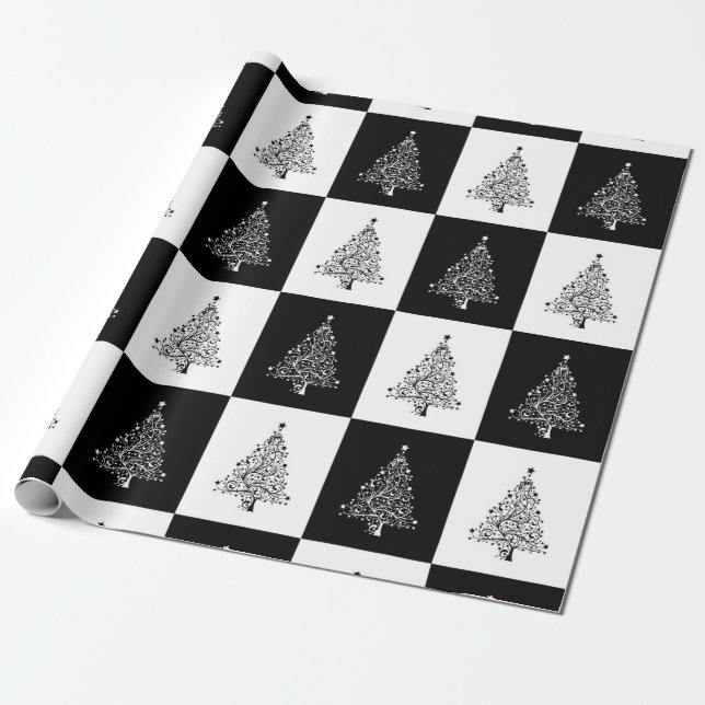 Papier Cadeau Noël de la Parties scintillant noire et blanche (Déroulé)