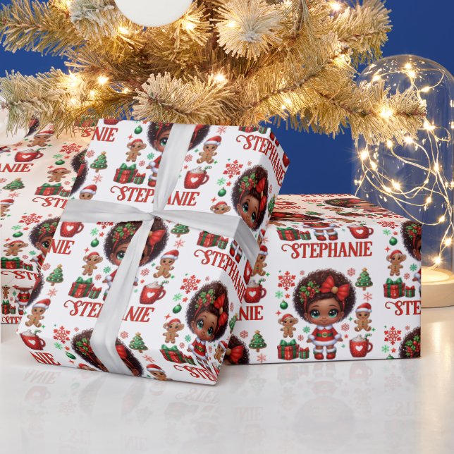 Papier Cadeau Noël de la petite fille afro-américaine Père Noël (Vacances)