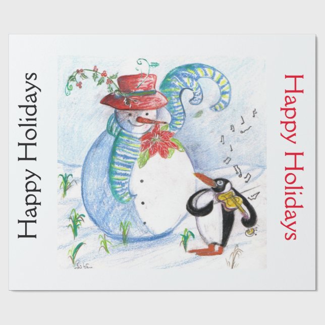 Papier Cadeau Noël DE LA SERENADE DE SNOWMAN ET PENGUIN (Plat)