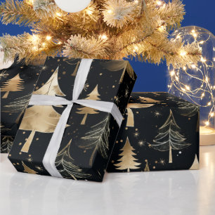 Papier Cadeau Noël De Luxe Noir Et Or