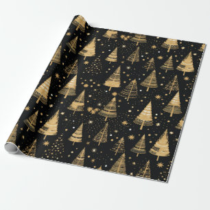 Papier Cadeau Noël De Luxe Noir Et Or