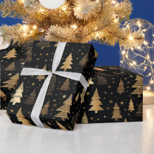 Papier Cadeau Noël De Luxe Noir Et Or