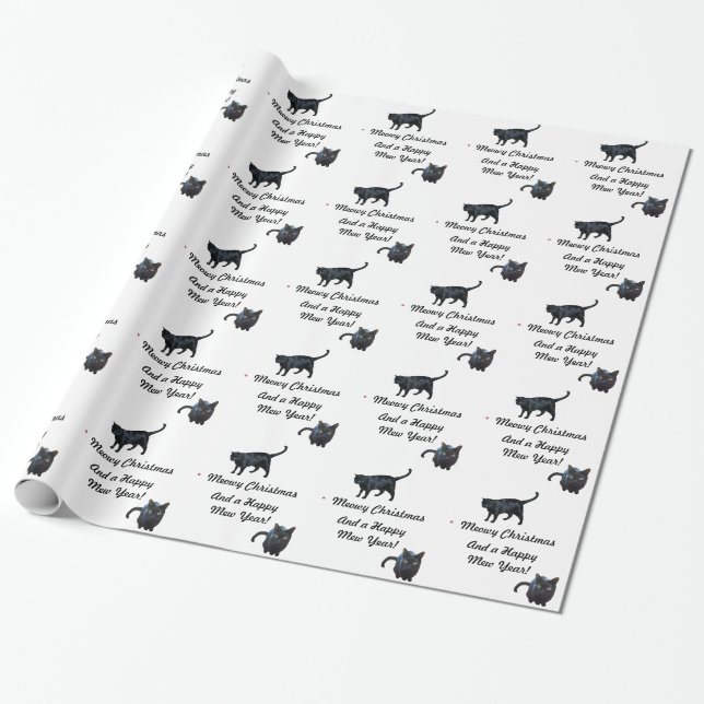 Papier Cadeau Noël de Meowy et un heureux miaulent année (Déroulé)