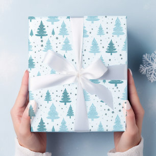 Papier Cadeau Noël de neige bleue et blanche